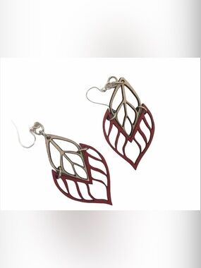 Green Tree Earrings Flame Tip Cherry Red Wooden Lightweight